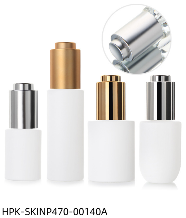 White Thick Base Glass Bottle with Metalized Push-button Pipette Cap